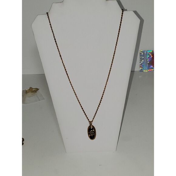 Antiqued Gold Tone Marcasite Flower Oval Pendant Braided Chain - Picture 2 of 10